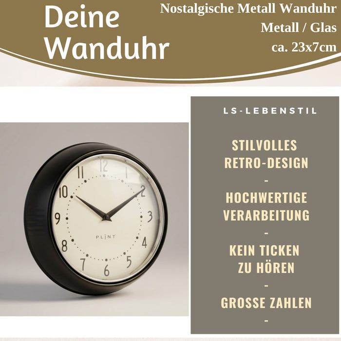 KI-generiertes Bild,Nostalgische Metall Wanduhr Schwarz 23cm Vintage Küchenuhr Bürouhr Retro Look
