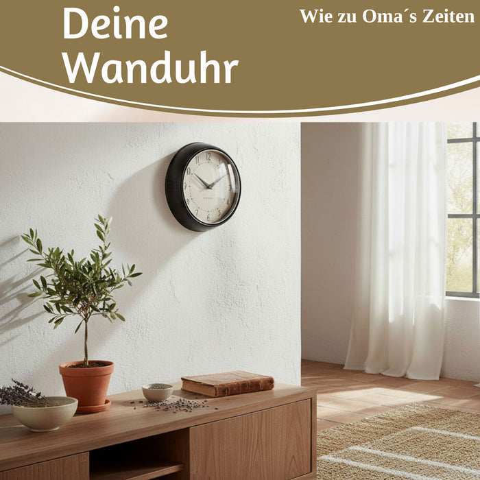 KI-generiertes Bild,Nostalgische Metall Wanduhr Schwarz 23cm Vintage Küchenuhr Bürouhr Retro Look