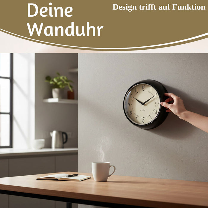 KI-generiertes Bild,Nostalgische Metall Wanduhr Schwarz 23cm Vintage Küchenuhr Bürouhr Retro Look