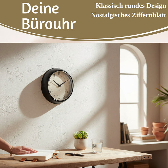 KI-generiertes Bild,Nostalgische Metall Wanduhr Schwarz 23cm Vintage Küchenuhr Bürouhr Retro Look
