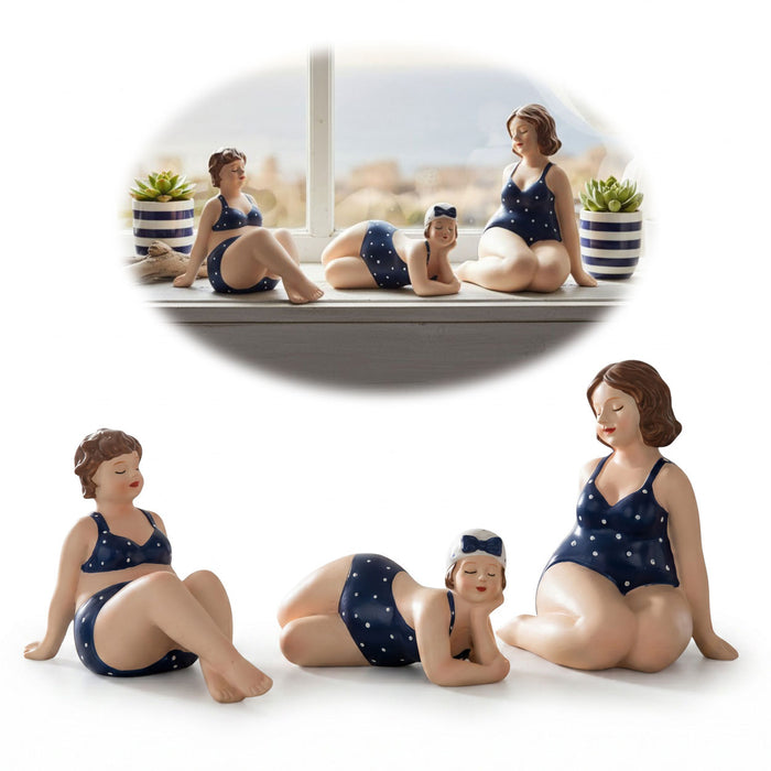 KI-generiertes Bild Deko Figuren Set 3x Badenixe Figur Molly Maritim Blau Weiß Badeanzug Objekt