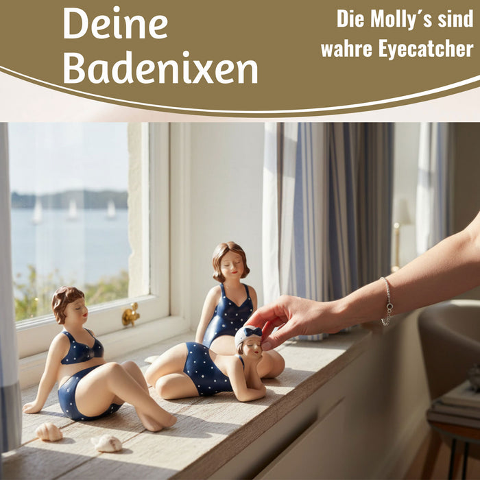 KI-generiertes Bild,Deko Figuren Set 3x Badenixe XL Figur Molly Maritim Blau Weiß Badeanzug Objekt
