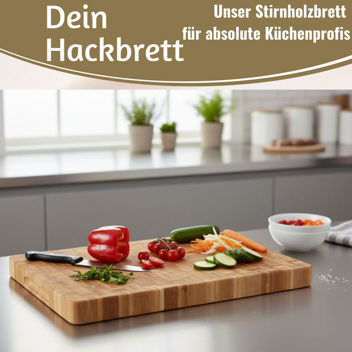 KI-generiertes Bild,Profi Holz Schneidebrett Stirnholz 36cm XL Bambus Küchenbrett Tranchierbrett