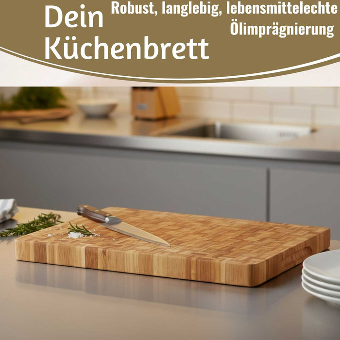 KI-generiertes Bild,Profi Holz Schneidebrett Stirnholz 36cm XL Bambus Küchenbrett Tranchierbrett