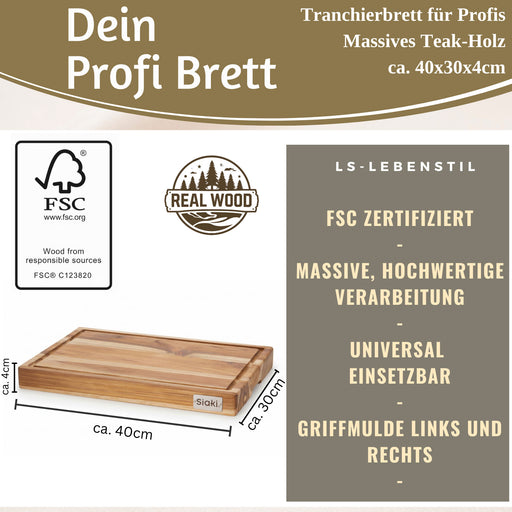 KI-generiertes Bild,Profi Holz Schneidebrett Teak 40cm XL Teakholz Küchenbrett Tranchierbrett