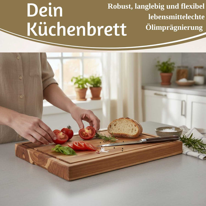 KI-generiertes Bild,Profi Holz Schneidebrett Teak 40cm XL Teakholz Küchenbrett Tranchierbrett