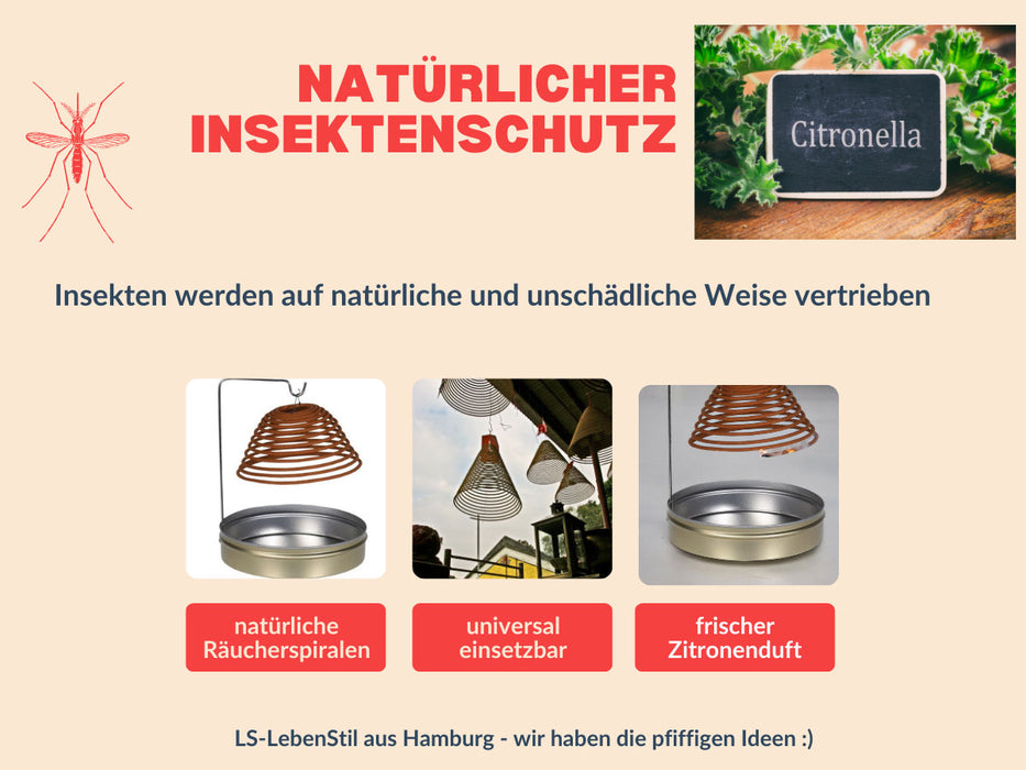 KI-generiertes Bild,2x 3 Citronella Räucherspirale hängend mit Halterung Insektenschutz Mückenschutz