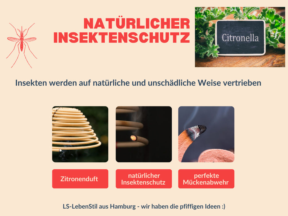 KI-generiertes Bild,2x 3 Citronella Räucherspirale hängend mit Halterung Insektenschutz Mückenschutz