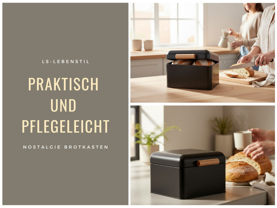 KI-generiertes Bild,Vintage Brotkasten Schwarz Black 20cm Metall Retro Brotbox Aufbewahrungskorb