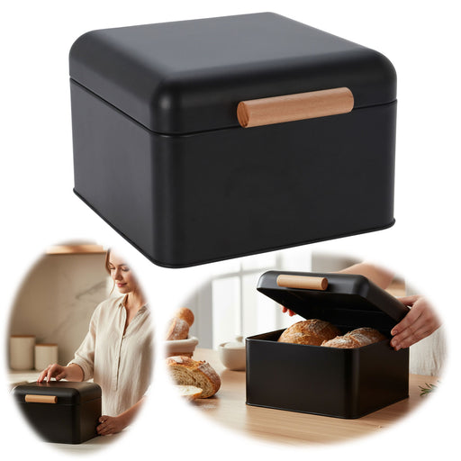 KI-generiertes Bild Vintage Brotkasten Schwarz Black 20cm Metall Retro Brotbox Aufbewahrungskorb