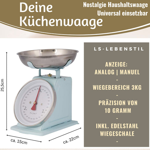KI-generiertes Bild,Vintage Küchenwaage Retro Blau Manuelle Backwaage großes Ziffernblatt 1L Schüssel