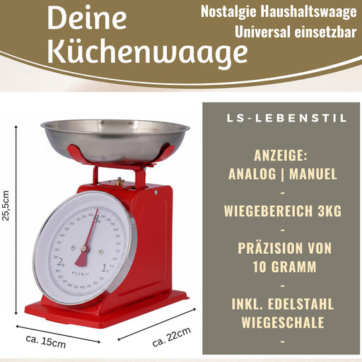 KI-generiertes Bild,Vintage Küchenwaage Retro Rot Manuelle Backwaage großes Ziffernblatt 1L Schüssel