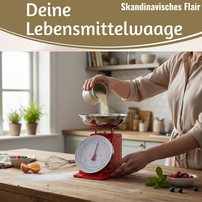 KI-generiertes Bild,Vintage Küchenwaage Retro Rot Manuelle Backwaage großes Ziffernblatt 1L Schüssel