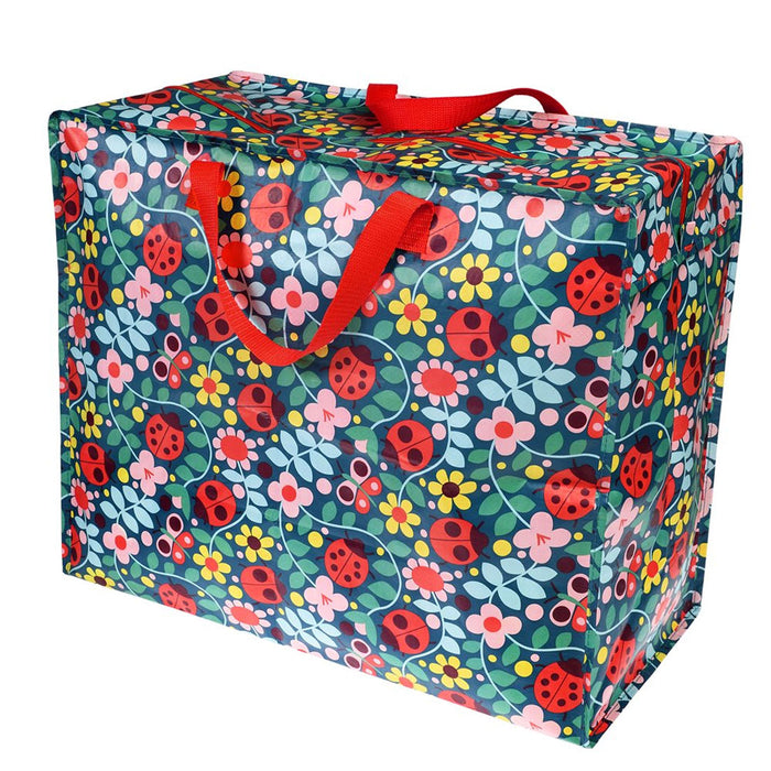 KI-generiertes Bild,XXL Jumbo Bag Blumen Marienkäfer 55cm Aufbewahrungstasche Einkaufstasche