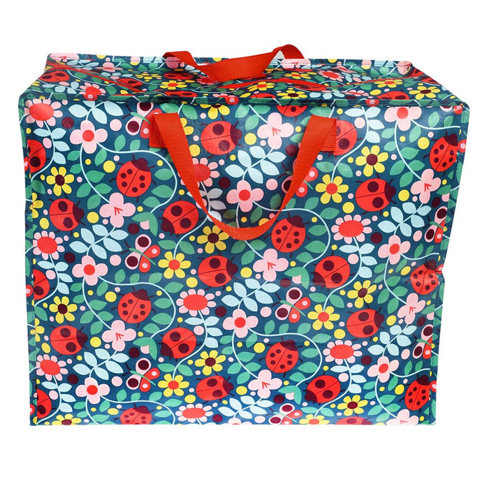 KI-generiertes Bild,XXL Jumbo Bag Blumen Marienkäfer 55cm Aufbewahrungstasche Einkaufstasche