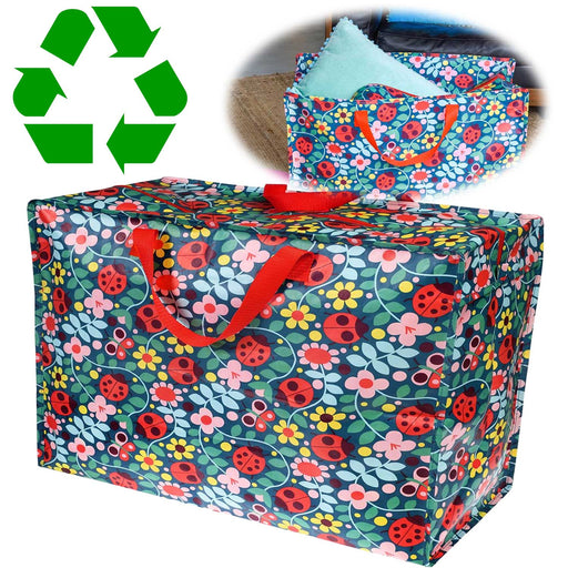 KI-generiertes Bild XXL Jumbo Bag Blumen Marienkäfer 55cm Kunststoff Aufbewahrungstasche Einkaufstasche