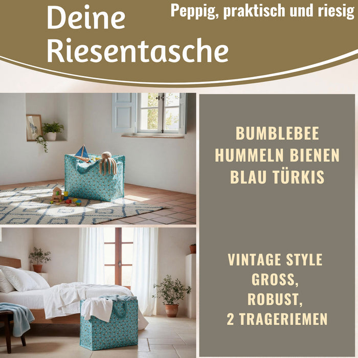 KI-generiertes Bild,XXL Jumbo Bag Bumblebee Türkis 55cm Aufbewahrungstasche Einkaufstasche