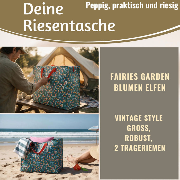 KI-generiertes Bild,XXL Jumbo Bag Fairies Garden 55cm Aufbewahrungstasche Einkaufstasche