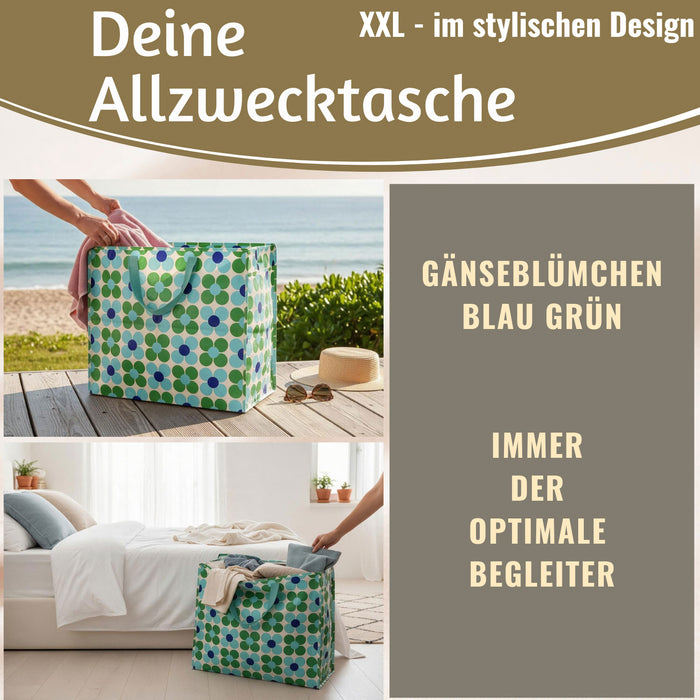 KI-generiertes Bild,XXL Jumbo Bag Gänseblümchen Blau 55cm Aufbewahrungstasche Einkaufstasche