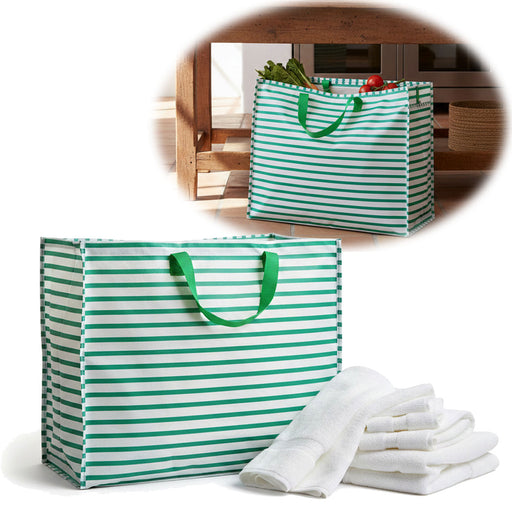 KI-generiertes Bild XXL Jumbo Bag Grün Weiß Gestreift 55cm Recycelt Kunststoff Aufbewahrungstasche Einkaufstasche