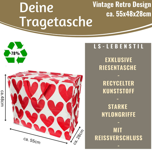 KI-generiertes Bild,XXL Jumbo Bag Herzen Rot Weiß 55cm Aufbewahrungstasche Einkaufstasche