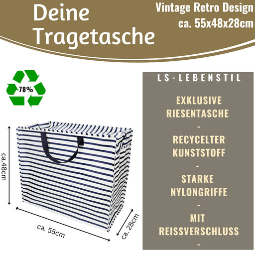 KI-generiertes Bild,XXL Jumbo Bag Nautical Stripes gestreift 55cm Aufbewahrungstasche Einkaufstasche