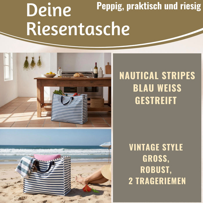 KI-generiertes Bild,XXL Jumbo Bag Nautical Stripes gestreift 55cm Aufbewahrungstasche Einkaufstasche