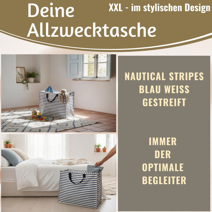 KI-generiertes Bild,XXL Jumbo Bag Nautical Stripes gestreift 55cm Aufbewahrungstasche Einkaufstasche