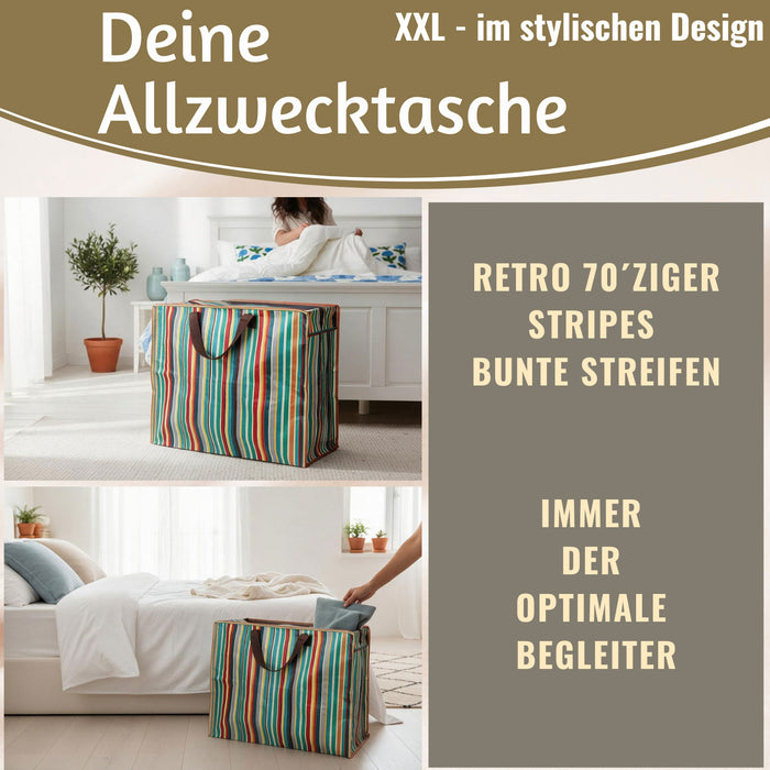 KI-generiertes Bild,XXL Jumbo Bag Retro 70´ziger Steifen 55cm Aufbewahrungstasche Einkaufstasche