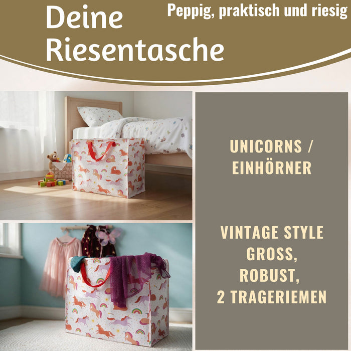 KI-generiertes Bild,XXL Jumbo Bag Unicorns / Einhörner 55cm Aufbewahrungstasche Einkaufstasche
