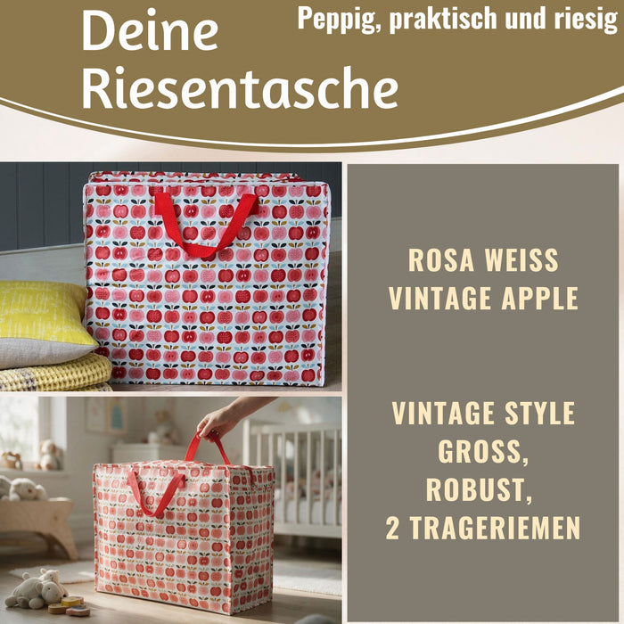 KI-generiertes Bild,XXL Jumbo Bag Apfel Rot Weiß 55cm Aufbewahrungstasche Einkaufstasche