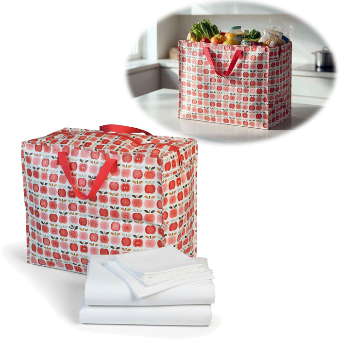 KI-generiertes Bild XXL Jumbo Bag Apfel Rot Weiß 55cm Recycelt Kunststoff Aufbewahrungstasche Einkaufstasche
