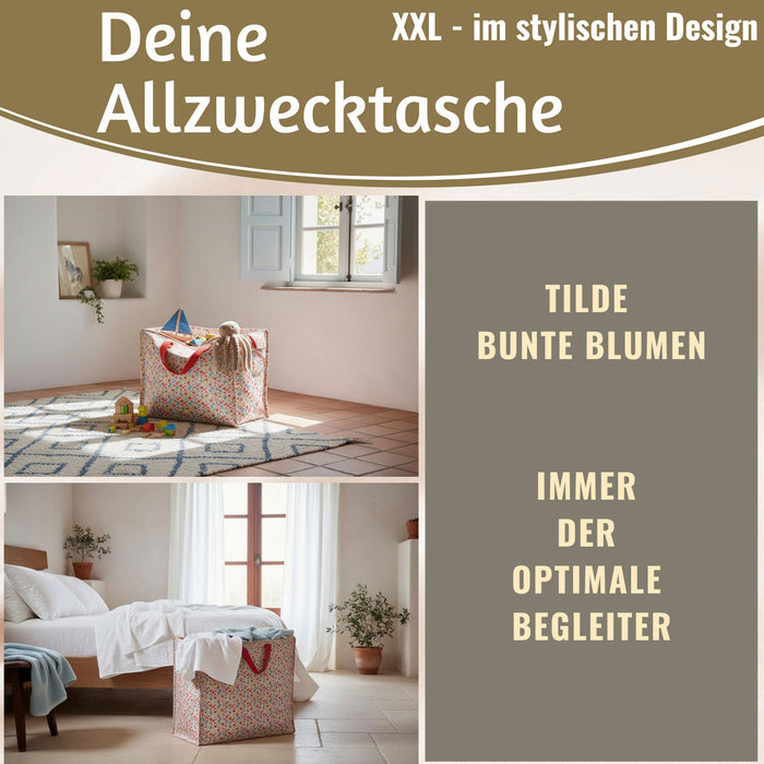 KI-generiertes Bild,XXL Jumbo Bag Tilde bunte Blumen 55cm Aufbewahrungstasche Einkaufstasche