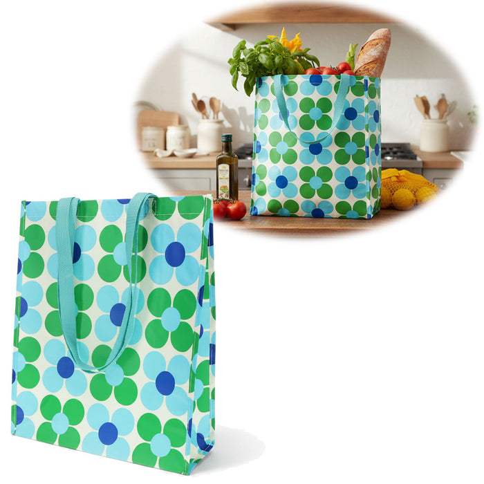 KI-generiertes Bild Retro Shopper Einkaufstasche Daisy Blau Grün faltbar Strandtasche Tragetasche