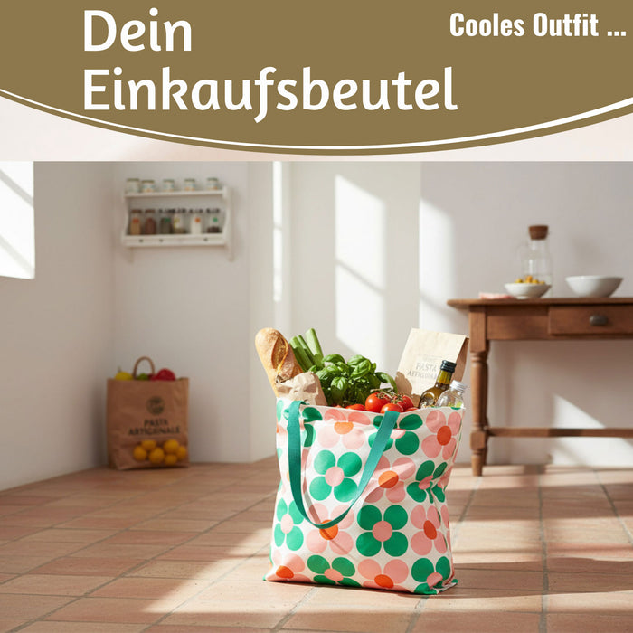 KI-generiertes Bild,Shopper Einkaufstasche Daisy Pink Grün faltbar Strandtasche Tragetasche