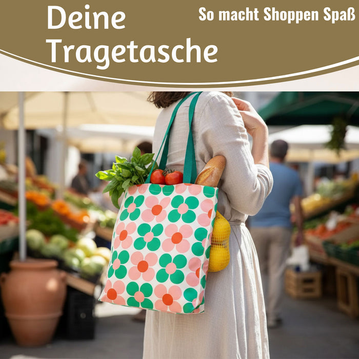 KI-generiertes Bild,Shopper Einkaufstasche Daisy Pink Grün faltbar Strandtasche Tragetasche