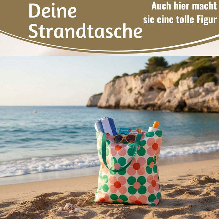 KI-generiertes Bild,Shopper Einkaufstasche Daisy Pink Grün faltbar Strandtasche Tragetasche