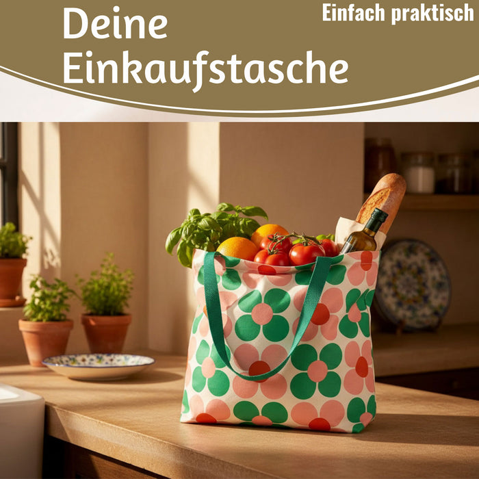 KI-generiertes Bild,Shopper Einkaufstasche Daisy Pink Grün faltbar Strandtasche Tragetasche