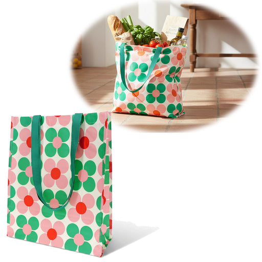 KI-generiertes Bild Retro Shopper Einkaufstasche Daisy Pink Grün faltbar Strandtasche Tragetasche