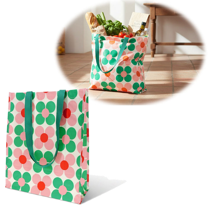 KI-generiertes Bild Retro Shopper Einkaufstasche Daisy Pink Grün faltbar Strandtasche Tragetasche