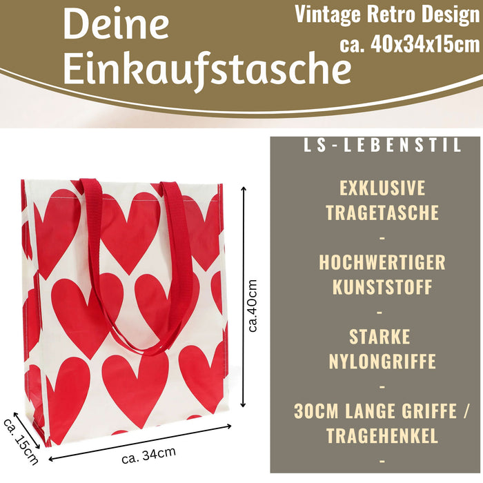 KI-generiertes Bild,Shopper Einkaufstasche Herzen Rot Weiß faltbar Strandtasche Tragetasche