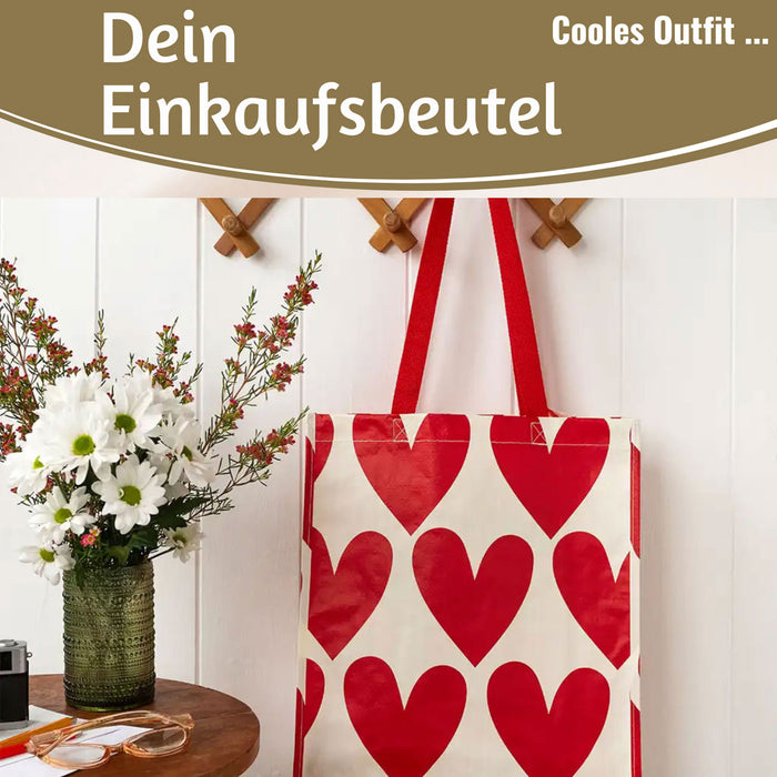 KI-generiertes Bild,Shopper Einkaufstasche Herzen Rot Weiß faltbar Strandtasche Tragetasche