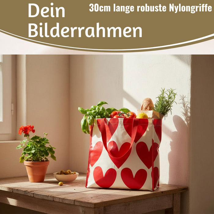 KI-generiertes Bild,Shopper Einkaufstasche Herzen Rot Weiß faltbar Strandtasche Tragetasche