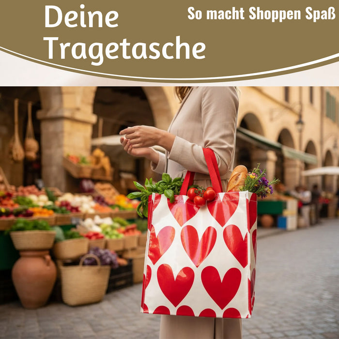 KI-generiertes Bild,Shopper Einkaufstasche Herzen Rot Weiß faltbar Strandtasche Tragetasche