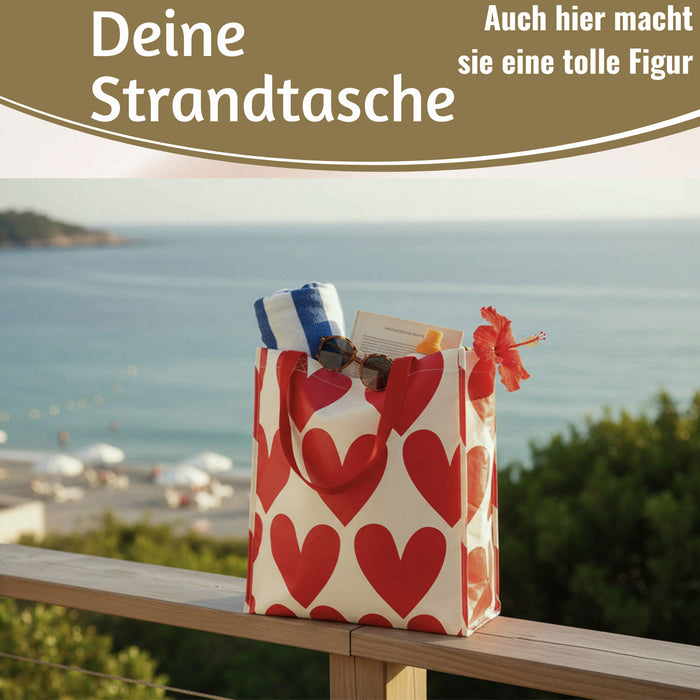 KI-generiertes Bild,Shopper Einkaufstasche Herzen Rot Weiß faltbar Strandtasche Tragetasche