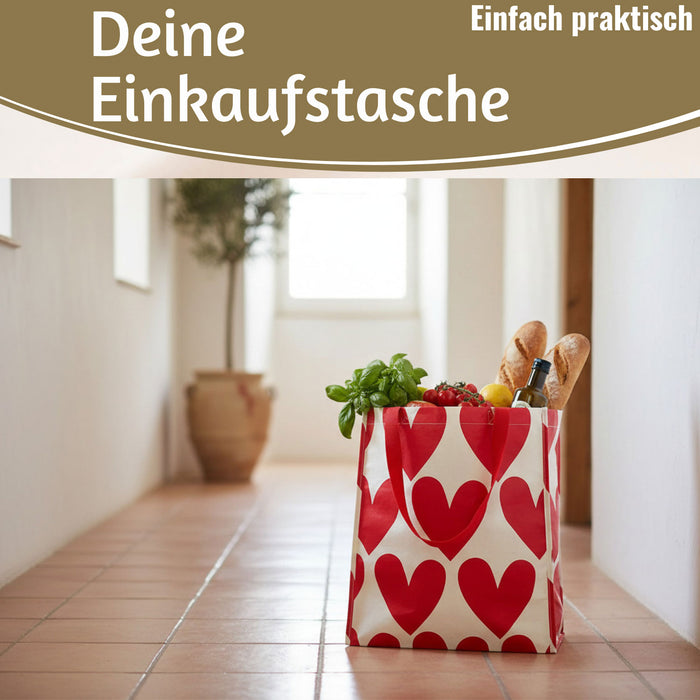 KI-generiertes Bild,Shopper Einkaufstasche Herzen Rot Weiß faltbar Strandtasche Tragetasche