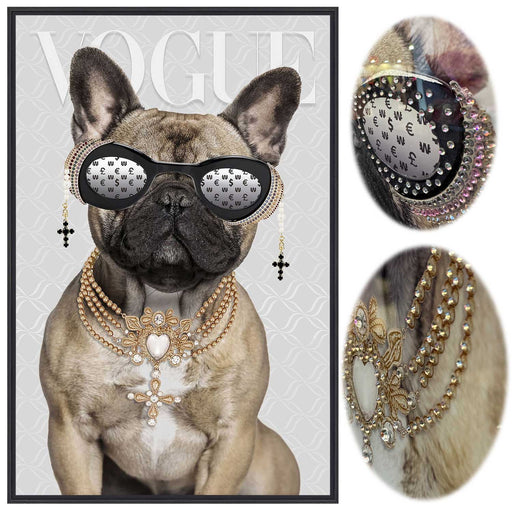 KI-generiertes Bild Wandbild französische Bulldogge 40x60cm Vogue Diamant Natur Kunstdruck Leinwand