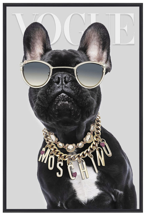 KI-generiertes Bild,Wandbild französische Bulldogge 40x60cm Vogue Diamant Schwarz Kunstdruck Leinwand