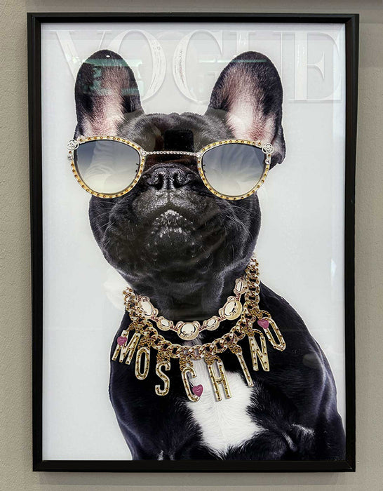 KI-generiertes Bild,Wandbild französische Bulldogge 40x60cm Vogue Diamant Schwarz Kunstdruck Leinwand