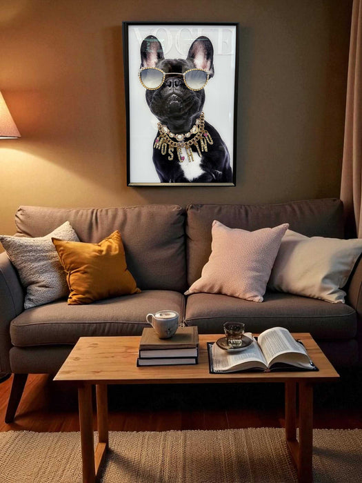 KI-generiertes Bild,Wandbild französische Bulldogge 40x60cm Vogue Diamant Schwarz Kunstdruck Leinwand